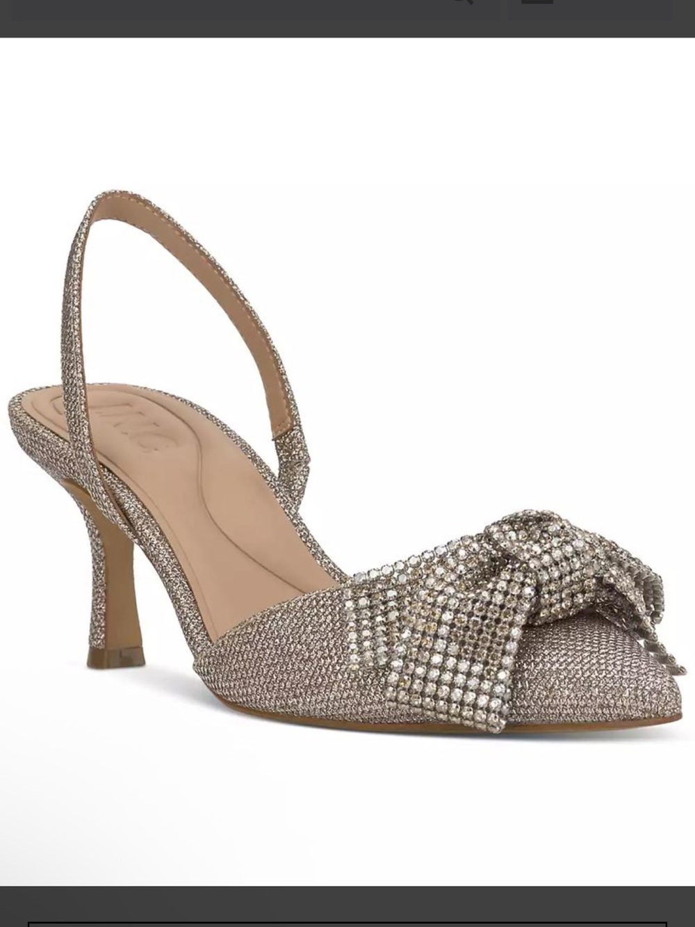 •I.N.C.• “Gevira” Gold Sparkle Pointed Toe Sling Back Kitten Heel Pumps >> NIB